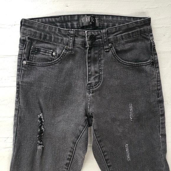 THRT Men’s Jeans Black Size 28 Skinny Distressed Patch Streetwear Faded - Picture 2 of 13